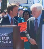 Sen. Edwards and Sen. Kennedy campaigning for raise of minimum wage